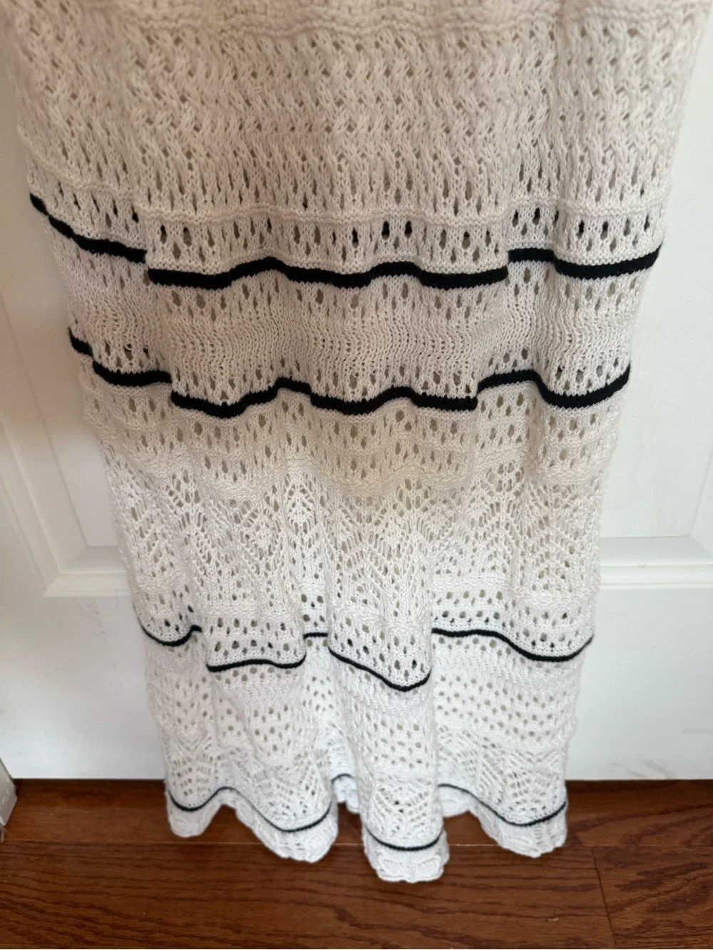 Abercrombie & Fitch Cream Crochet Maxi Dress with Black Trim